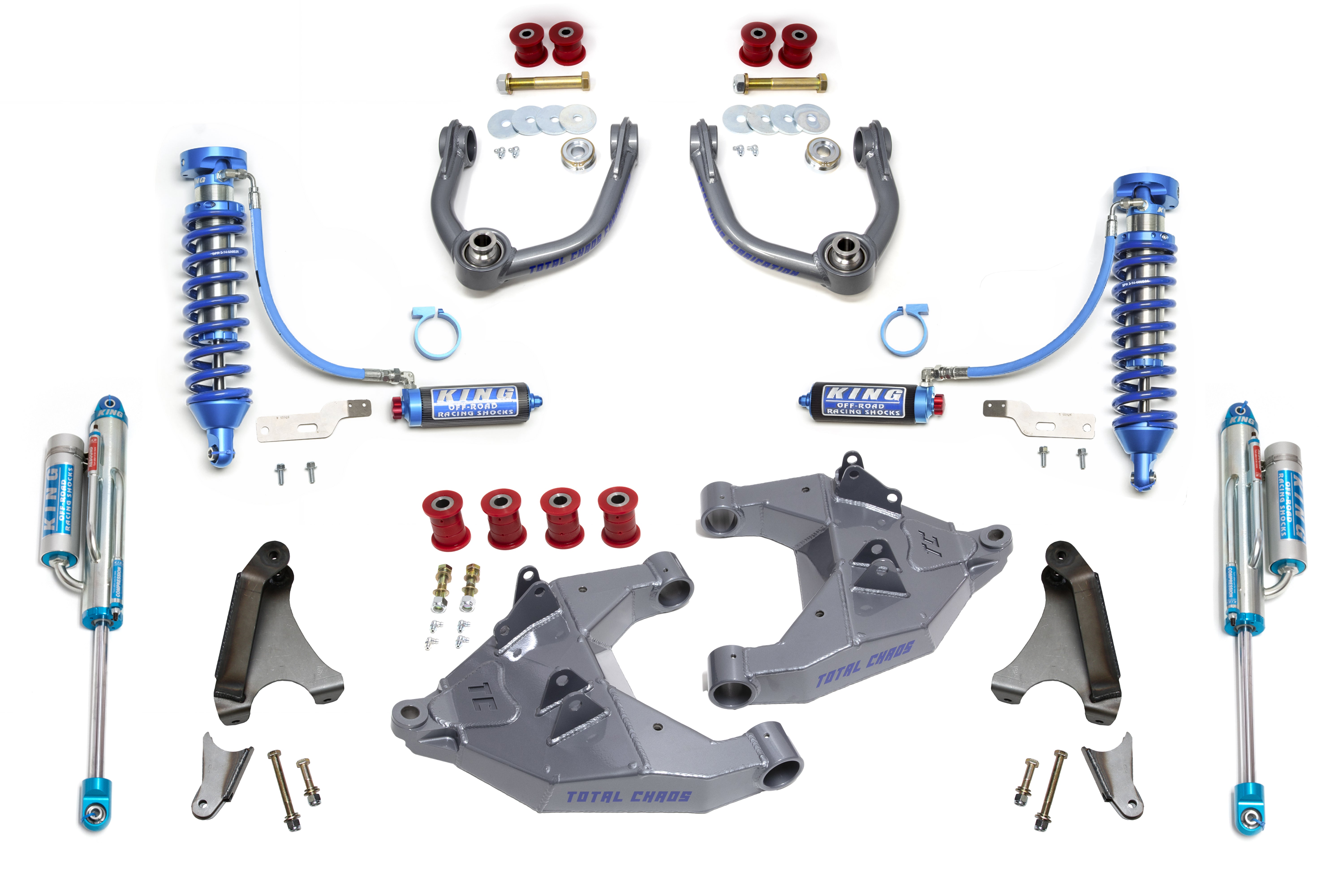 TACOMA-96-25-K3A-RR // MID TRAVEL LIFT KIT W/ FRONT 2.5 INCH DIAMETER KING SHOCKS W/ COMPRESSION ADJUSTERS & REAR 2.0 BYPASS KING SHOCKS- 1ST GEN TACOMA